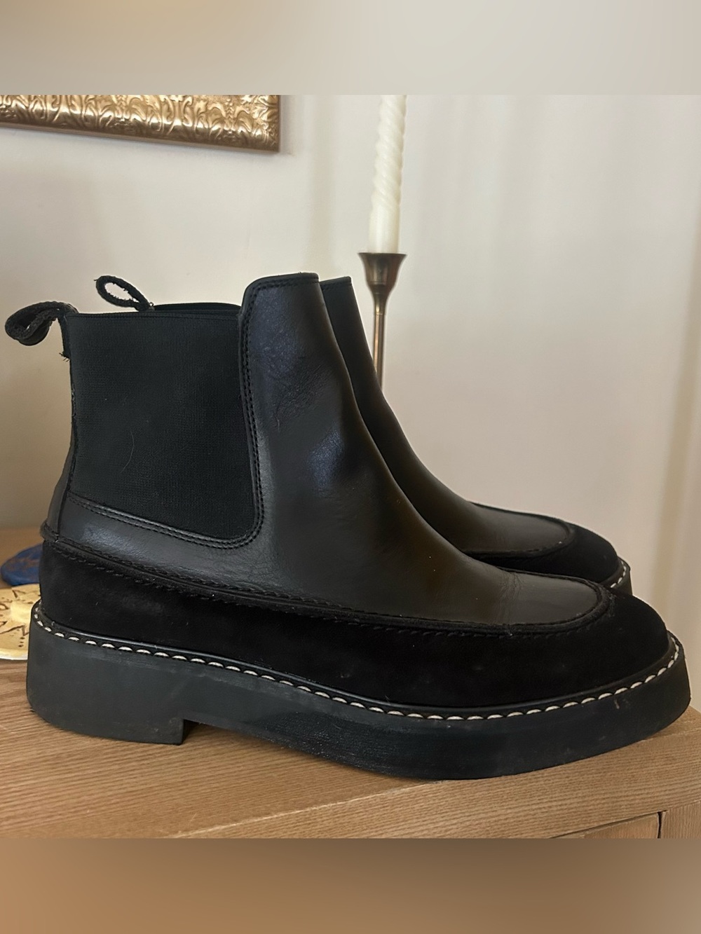 & Other Stories Chunky Platform Chelsea Boots Leather Ankle Booties Black Size 8